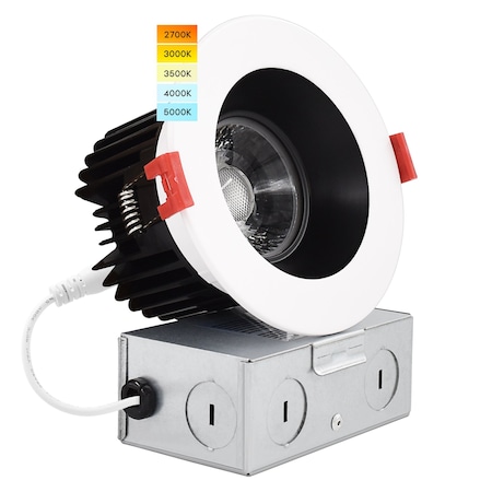 4 Inch LED Recessed Downlight 5 CCT Selectable 2700K-5000K 15W 1100LM Dimmable White/Black Trim